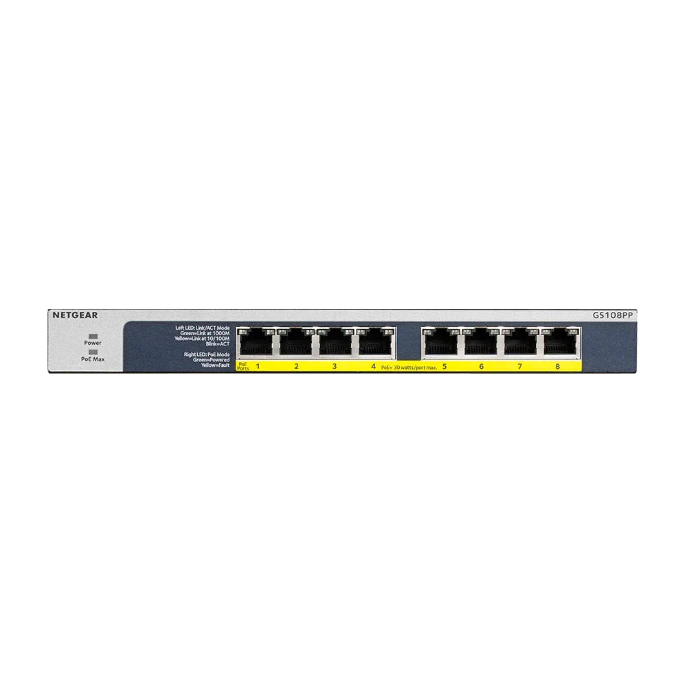 NETGEAR GS108PP 8-Port Gigabit Unmanaged High-power PoE+ Switch with FlexPoE (123W)